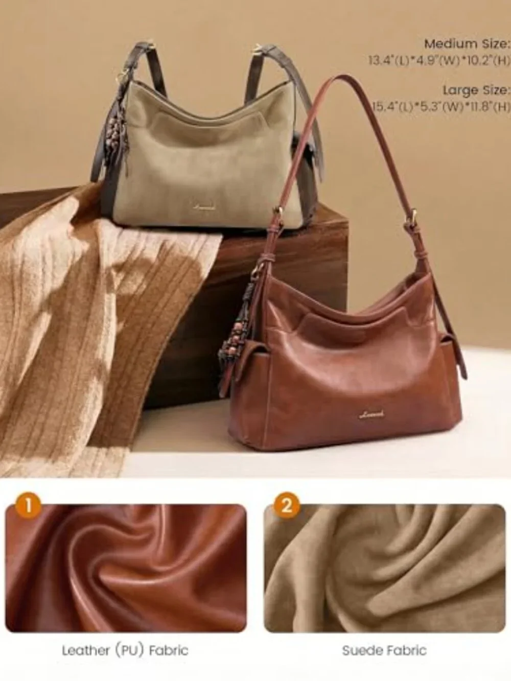 Vegan Leather Hobo Crossbody Purse with Tassel Charm Shoulder Bag